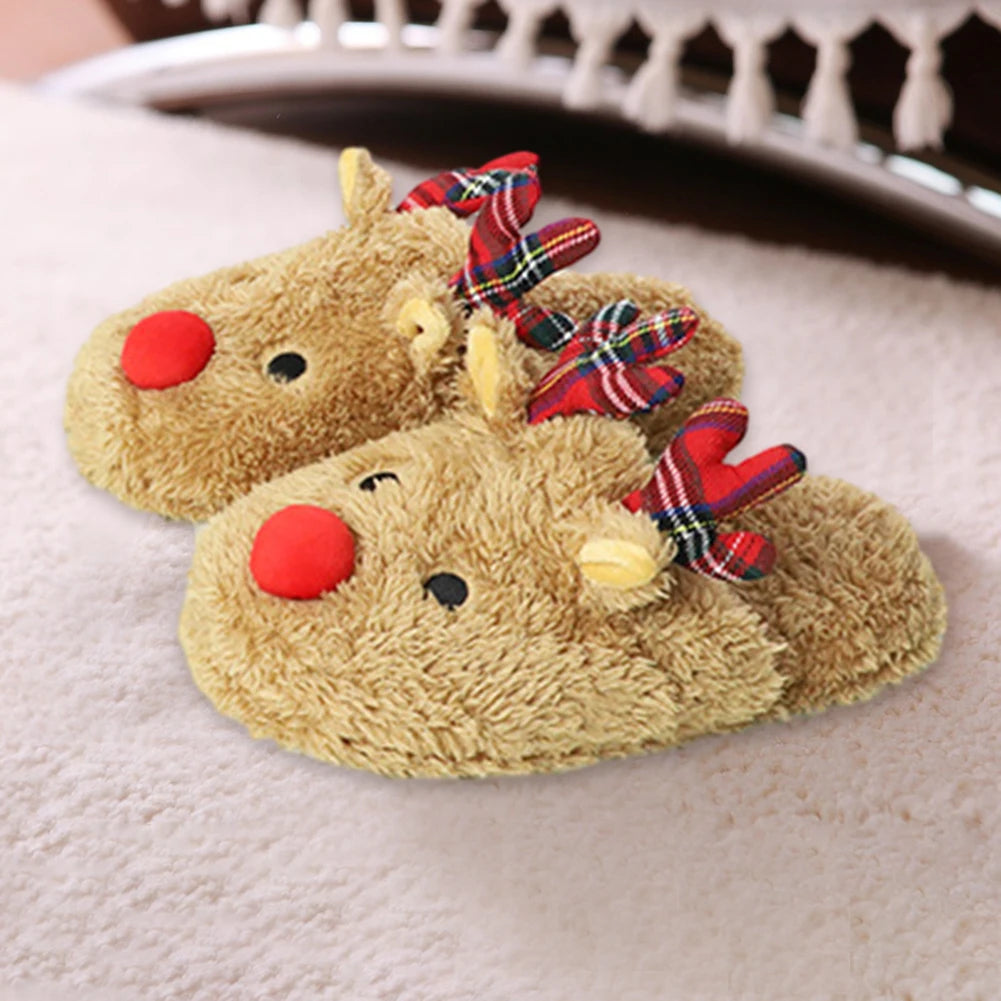 Christmas Reindeer Slippers House Flat Floor Soft Slides Non-Slip Winter Slippers Slip-On Slippers Cozy Women Men for Xmas Gift