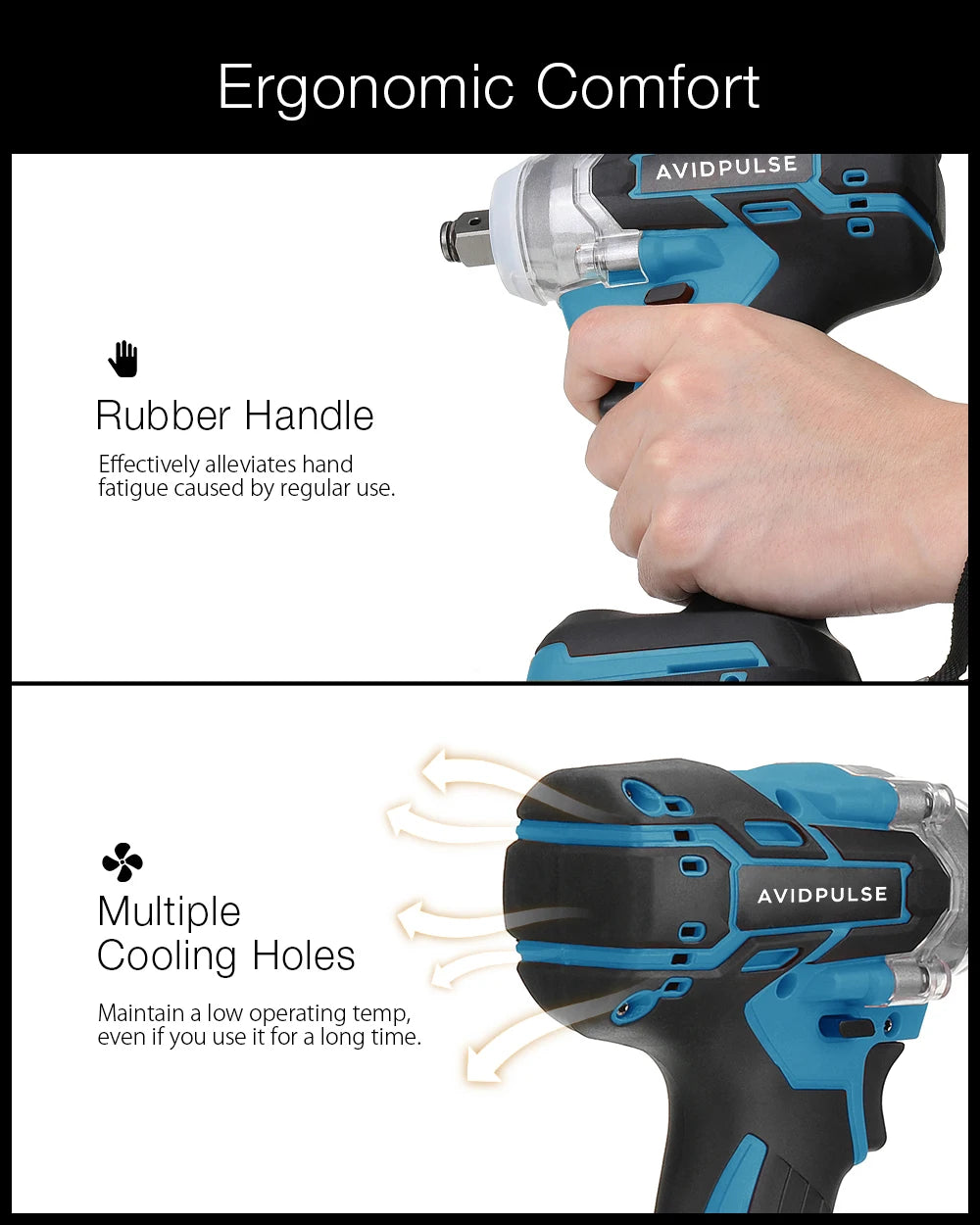 AvidPulse 588N.M 1/2 inch Brushless Electric Impact Wrench Cordless Electric Wrench Rechargeable for 18V Battery Screwdriver Pow