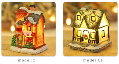 Christmas Decoration, New Year Night Light LED Luminous Snow House Sculpture Home Resin Crafts Xmas Gift for Kids