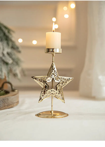 Christmas Votive Candle Holder Metal Tealight Holder Xmas tree elk Snowflake Patterns for Winter Xmas Table Centerpiece Decor