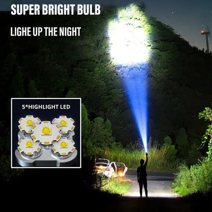 5-LED High-Power Rechargeable Camping Spotlight with Side Light, 3 Lighting Modes for Outdoor Adventures