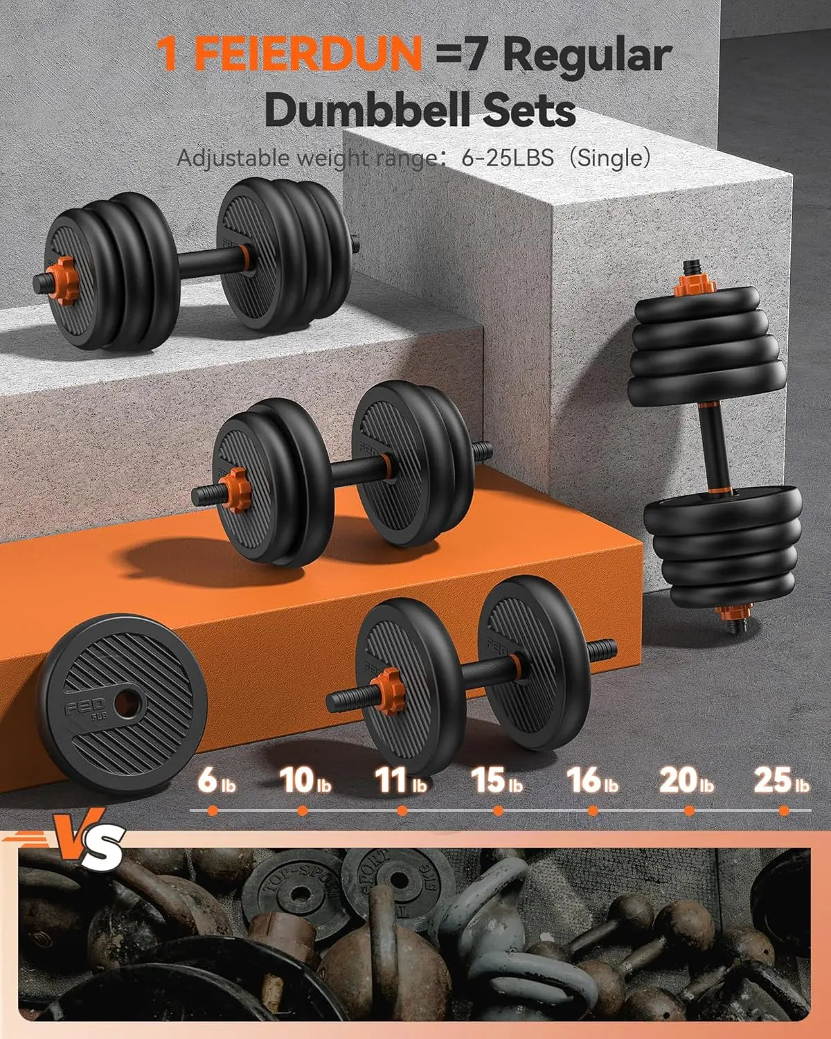 Adjustable Dumbbells, 20/30/40/50/60/70/90lbs Free Weight Set with Connector, 4 in1 Dumbbells Set Used as Barbell, Kettlebells