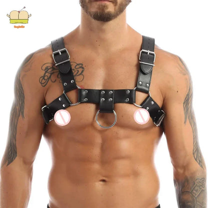 Genuine PU Men's Sexy Bondage Restraints Leather Belt Chest Straps Harness Gay Buckles Punk Rave Clubwear Toys For Man