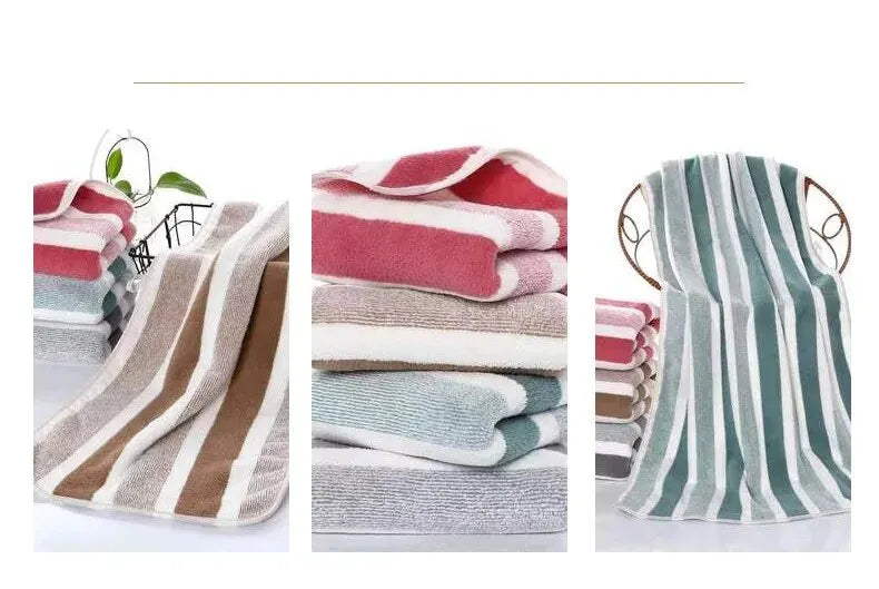 Striped Pattern Towel Set Soft Hand Towel Bath Towel Quick Drying Absorbent Towels For Bathroom