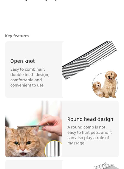 Pet Hair Removal Comb Stainless Steel Pet Grooming Comb Gently Removes Loose Knotted Hair Dog Cat Cleaning Beauty Supplies