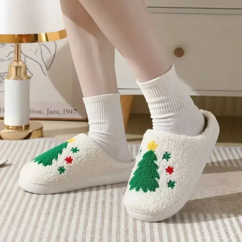 Slippers women's ins cute soft and cute Christmas tree cotton slippers indoor baotou velvet warm non-slip home cotton shoes