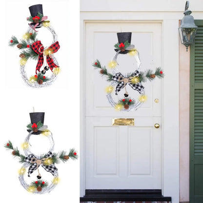 Christmas Garland LED Light Snowman Rattan Wreath for Front Door Christmas Decorations for Home Fireplace Wall Decor New Year