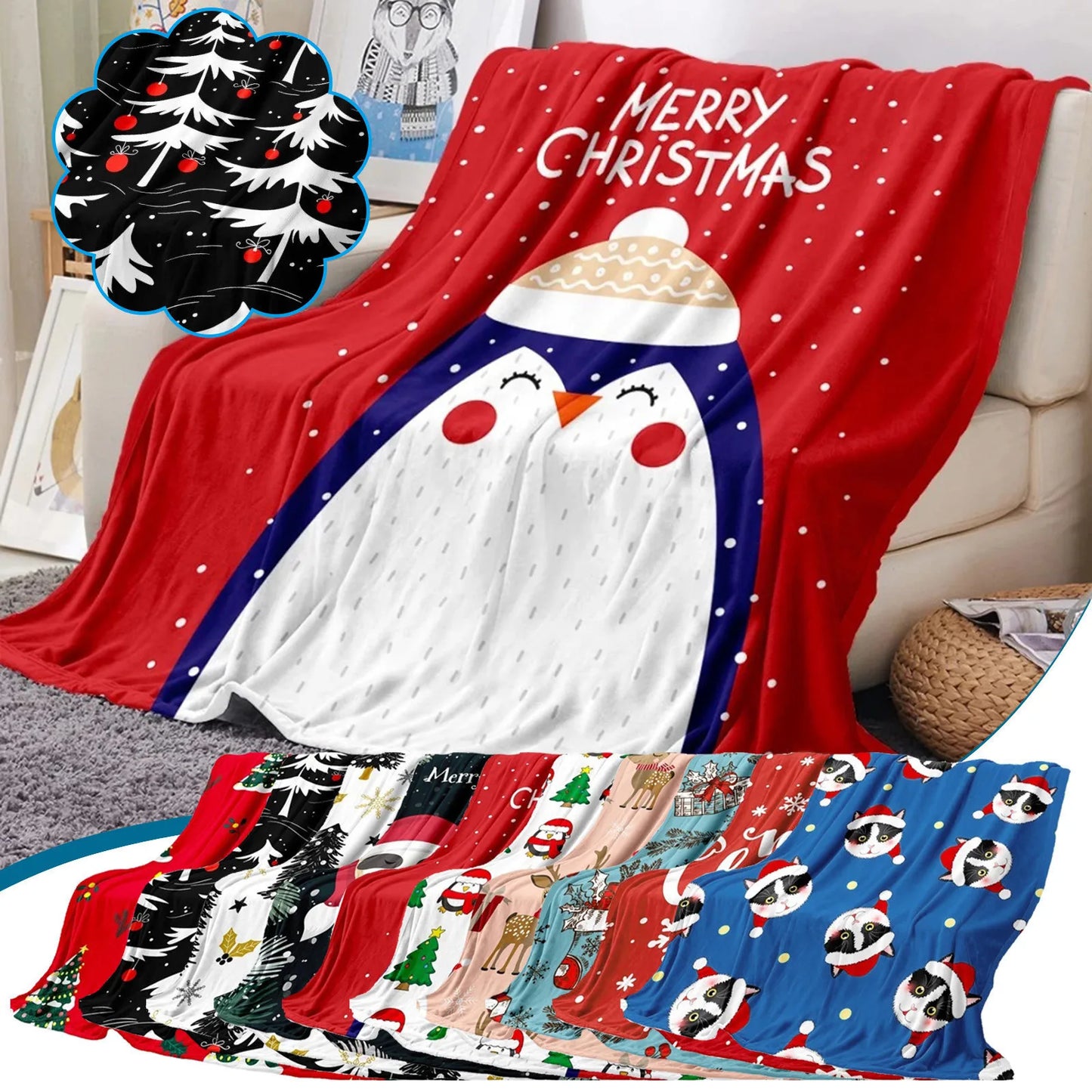 Coral Blanket Christmas Print Lightweight Hugging Flannel Blanket Throw Rug Sofas Soft Plush Beds Sheet Blankets Naps Home Cover