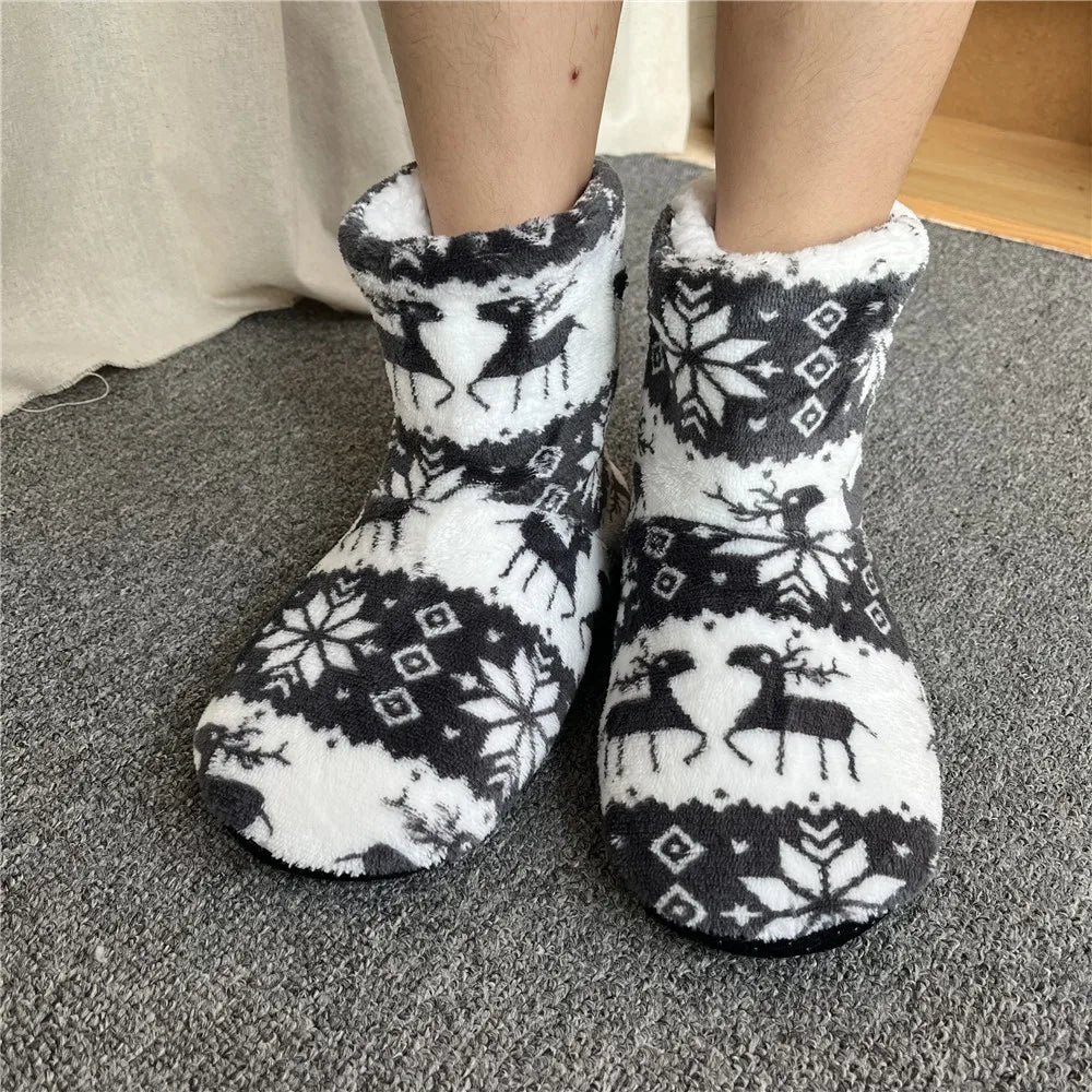 Winter Warm Slipper Womens House Fluffy Christmas Elk Fur Cotton Plush Skid Anti Indoor Flat Fuzzy Female Shoes Home Boots