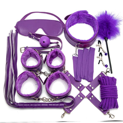 Leather BDSM Kit Bondage Set Adult Toys Sex Games Handcuffs Whip sm Sex Toy Kits Exotic Accessories Erotic Sex Toys for Couples