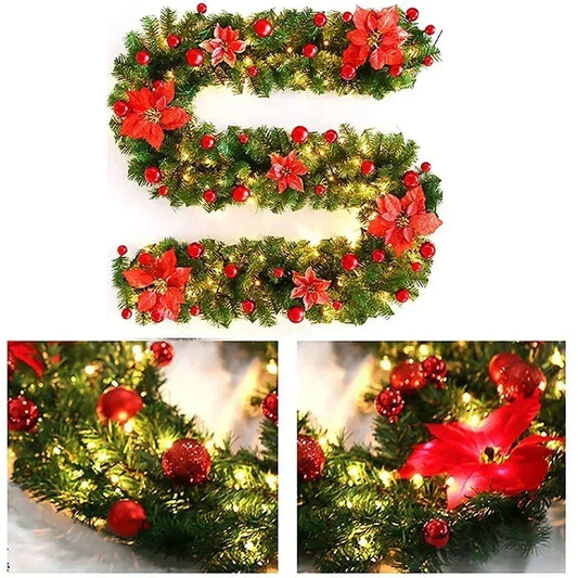 Christmas Rattan Garland Decorative Staircase Fireplace Christmas Decoration Xmas Tree Rattan Banner Stair Wreaths with Light