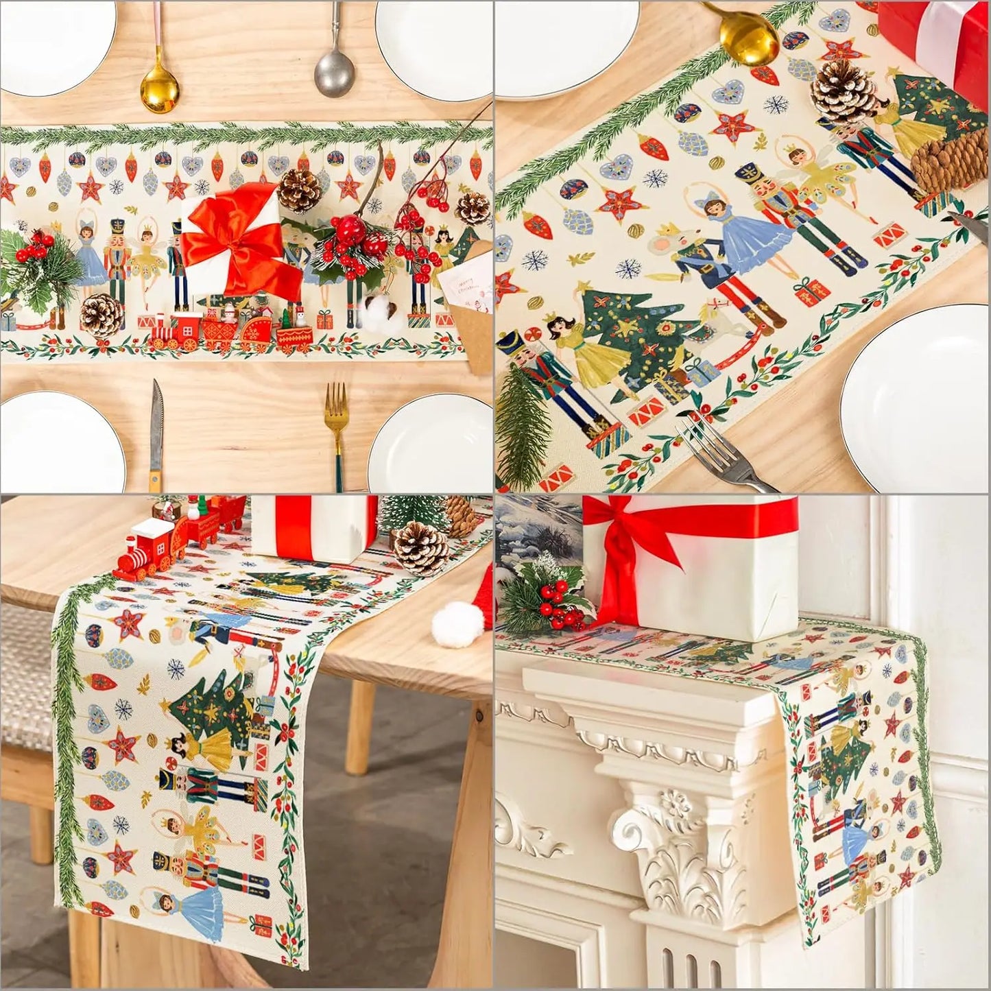 Christmas Nutcracker Linen Table Runner Winter Xmas Holiday Home Party Decor Kitchen Dining Table Decor Decorations