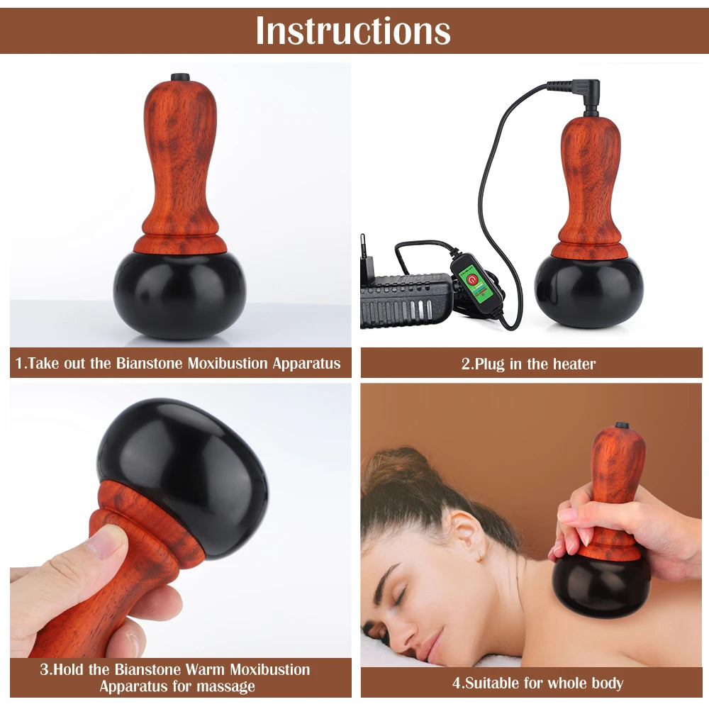 Electric Heating Bian Stone Gua Sha Massager Hot Compress Body Physiotherapy Tool Back Face Massage Warm Moxibustion Guasha Tool