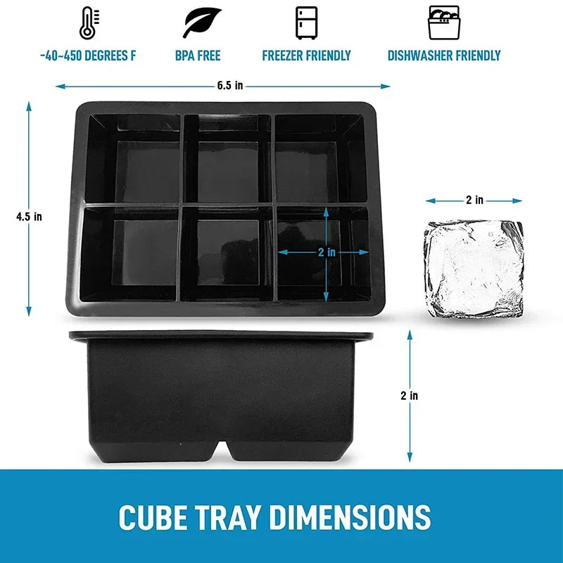 4/6/8/Grid Big Ice Tray Mold Box Large Food Grade Silicone Ice Cube Square Tray Mold Diy Bar Pub Wine Ice Blocks Maker Model