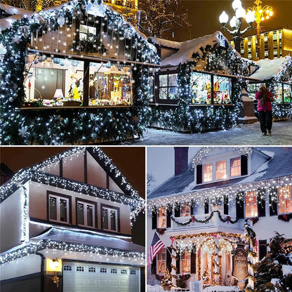 Christmas Decorations Lights Solar Icicle Curtain Lights 8 Modes Outdoor Waterproof Garden Party New Year Decoration