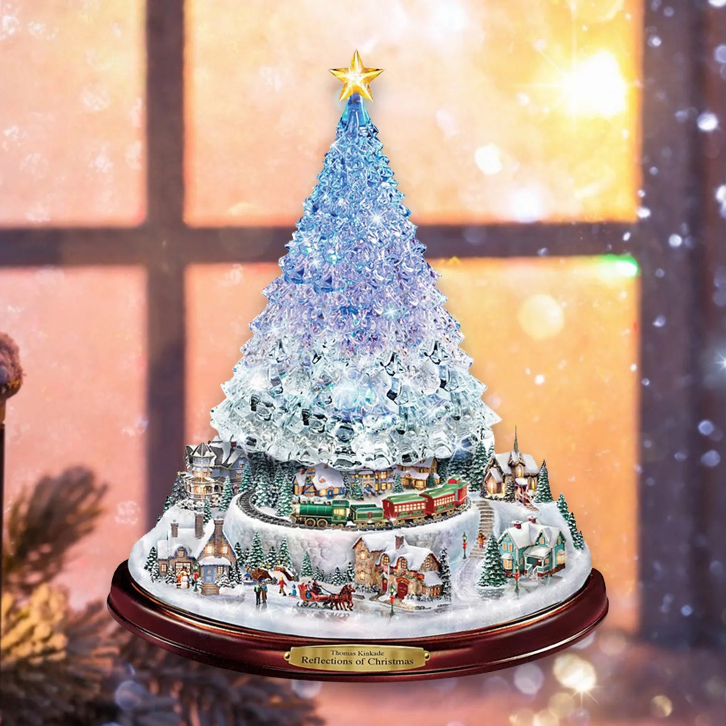 Christmas Tree Rotating Sculpture Train Decorations Paste Window Paste Stickers