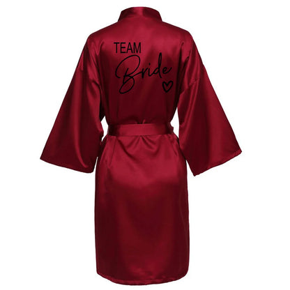 Wedding Party Team Bride Robe With Black Letters Kimono Satin Pajamas Bridesmaid Bathrobe SP003