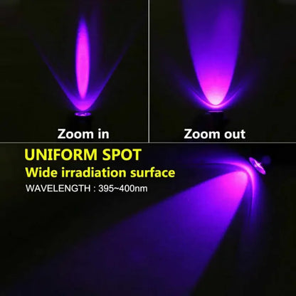 395nm UV Blacklight Flashlight, Zoomable USB Rechargeable Ultraviolet Light for Pet Urine Detection and Resin Curing