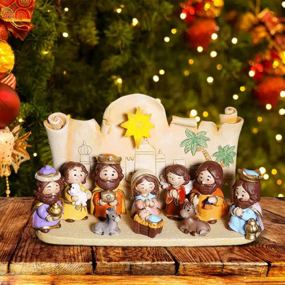 Nativity Sets for Christmas Resin Manger Scene Ornaments Jesus Figurines Sets Cute Cartoon Figures Nativity Statue Home Decor