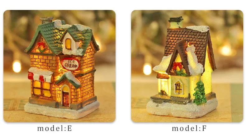 Christmas Decoration, New Year Night Light LED Luminous Snow House Sculpture Home Resin Crafts Xmas Gift for Kids