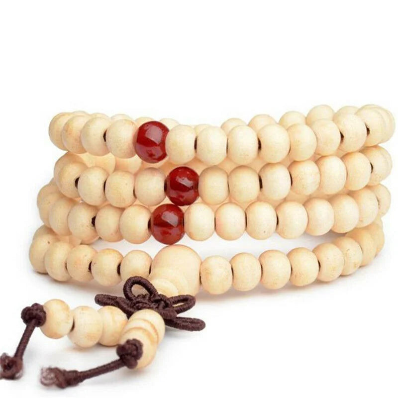 8mm Buddhist Natural Sandalwood Buddha Meditation Wood Prayer Bead Mala Bracelet Women Men 108 Beads Bangles Hanging Decoration