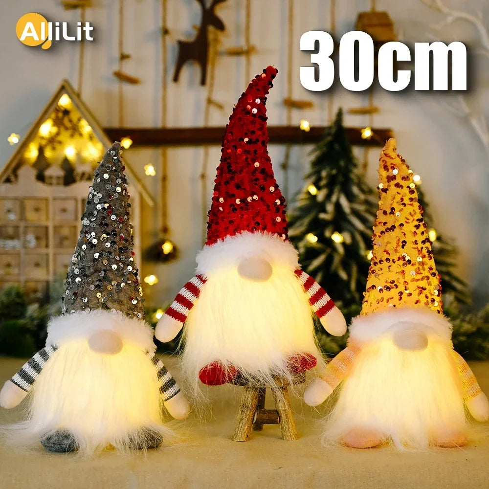 Glowing Knitted Gnome Doll with Led Night Light Christmas Decorations, Home Xmas Tree Decor