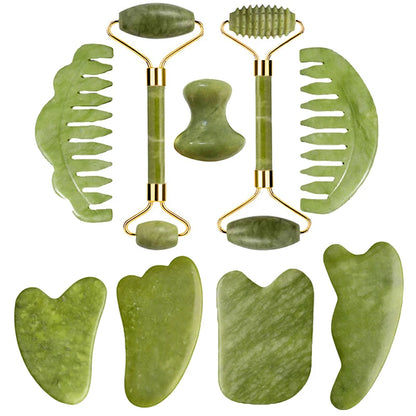 Natural Jade Roller Gua Sha Massage Set Guasha Board Comb Gouache Scraper Body Acupuncture Spa Facial Anti Aging Lifting Tools