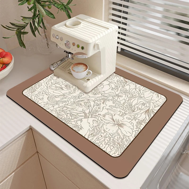 Printed Dish Drying Mat Desk Drain Pad Heat Resistant Counter Top Mats Kitchen Placemat  Absorbent Drain Pad Home Rugs Supplies