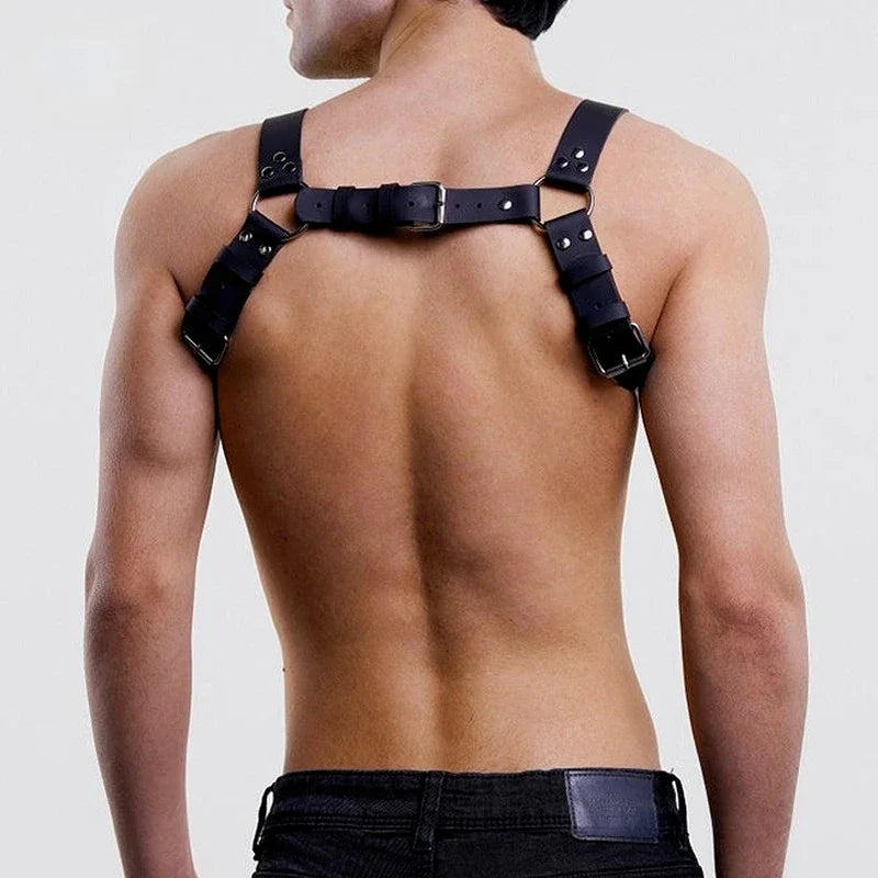 Genuine PU Men's Sexy Bondage Restraints Leather Belt Chest Straps Harness Gay Buckles Punk Rave Clubwear Toys For Man