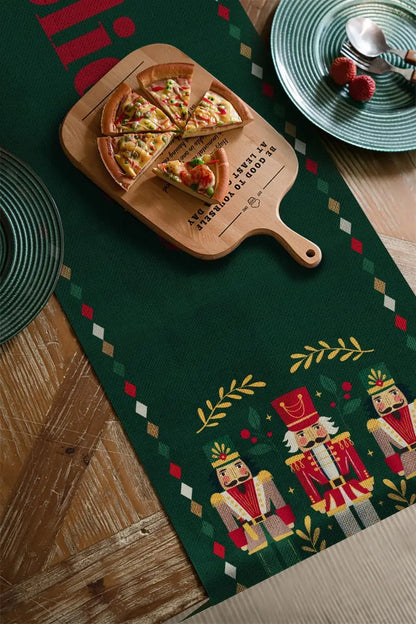 Christmas Nutcracker Linen Table Runner Winter Xmas Holiday Home Party Decor Kitchen Dining Table Decor Decorations