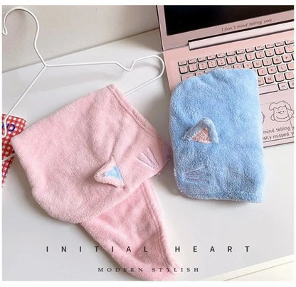 Cute Cat Hair Cap Microfiber Hair Towel Long Hair Quick Dry Hat Bath Towel Strong Water Absorbent Women Wrap Wiping Hair Towel