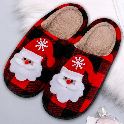 Winter Christmas Slippers Santa Claus Fur Slipper Soft Warm Plush Cushion Slides Bedroom Men Women Winter Home Cotton Slippers