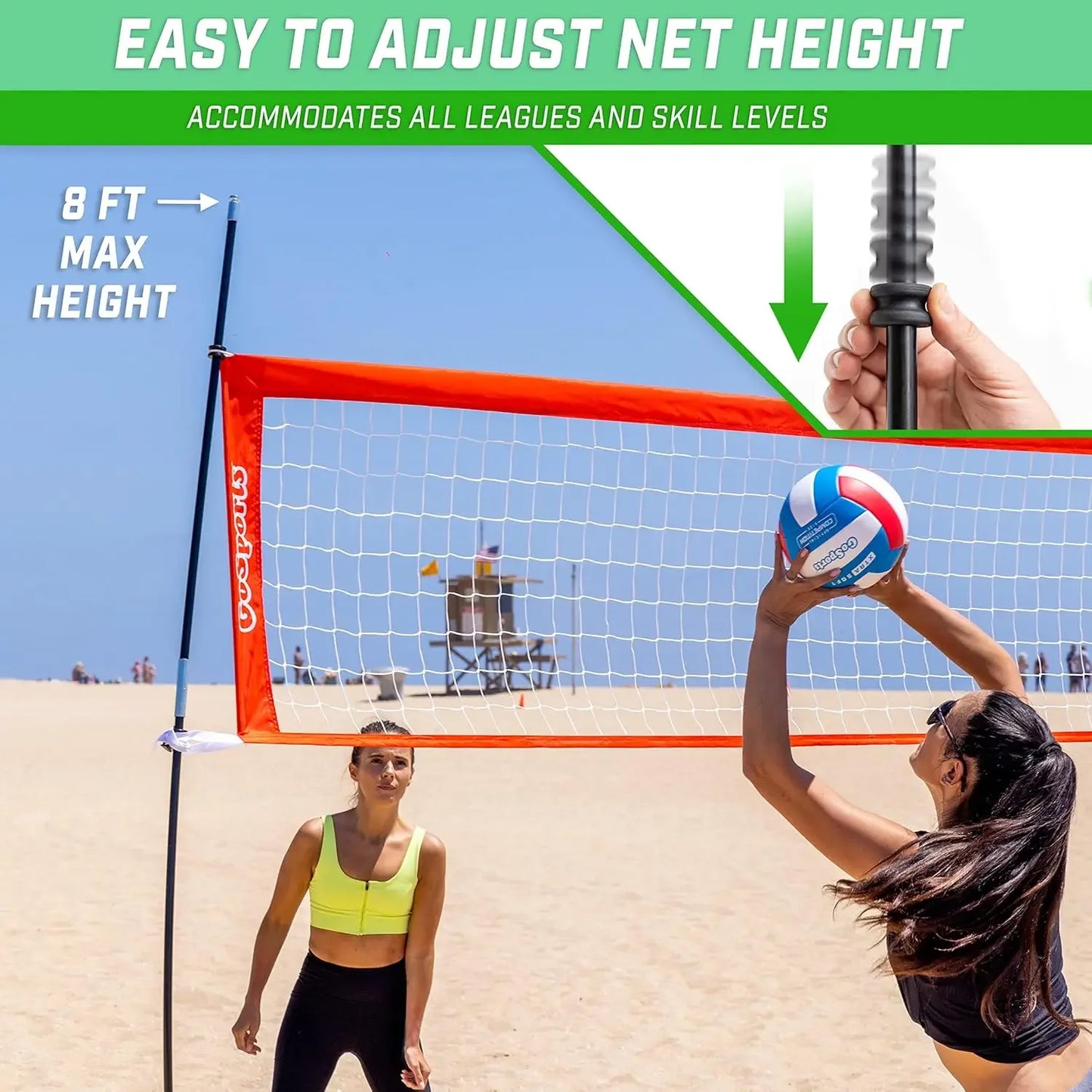 Freestanding Volleyball Training Net for Indoor or Outdoor Use - Instant Setup and Height Adjustable - 12 ft or 20 ft S