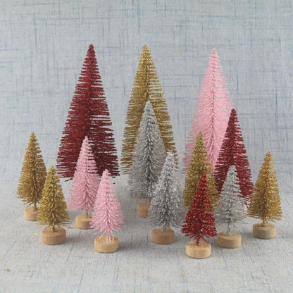 8PCS Christmas Mini Trees Mix Size Fake Glitter Trees For Xmas Home Table Decor Ornaments Noel Party Desktop Decorations