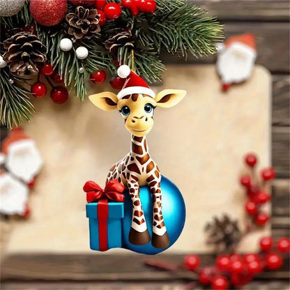 Christmas Modern Home Decoration Hanging Cartoon Giraffe Pattern Christmas Tree Hanging Car Hanging Festive Xmas