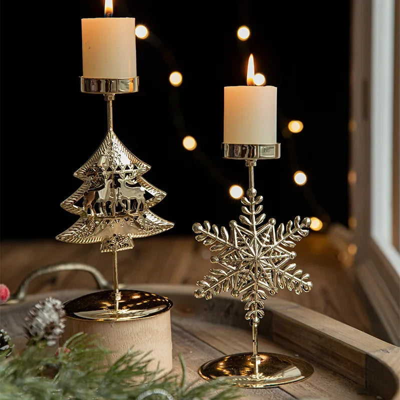 Christmas Votive Candle Holder Metal Tealight Holder Xmas tree elk Snowflake Patterns for Winter Xmas Table Centerpiece Decor