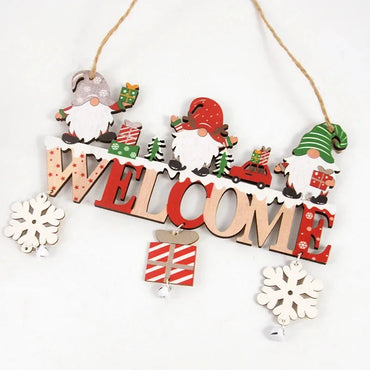 Gnome Santa Claus Wooden Hanging Ornaments Merry Christmas Decorations for Home Door Xmas Tree Pendants