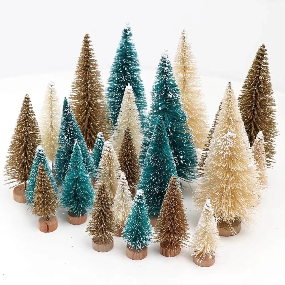 8PCS Christmas Mini Trees Mix Size Fake Glitter Trees For Xmas Home Table Decor Ornaments Noel Party Desktop Decorations