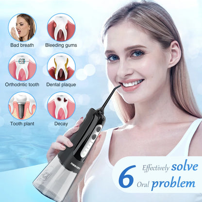 Oral Irrigator Dental Water Flosser Teeth Whitening Waterproof Portable Dental Water Jet Floss 300ML Teeth Cleaner