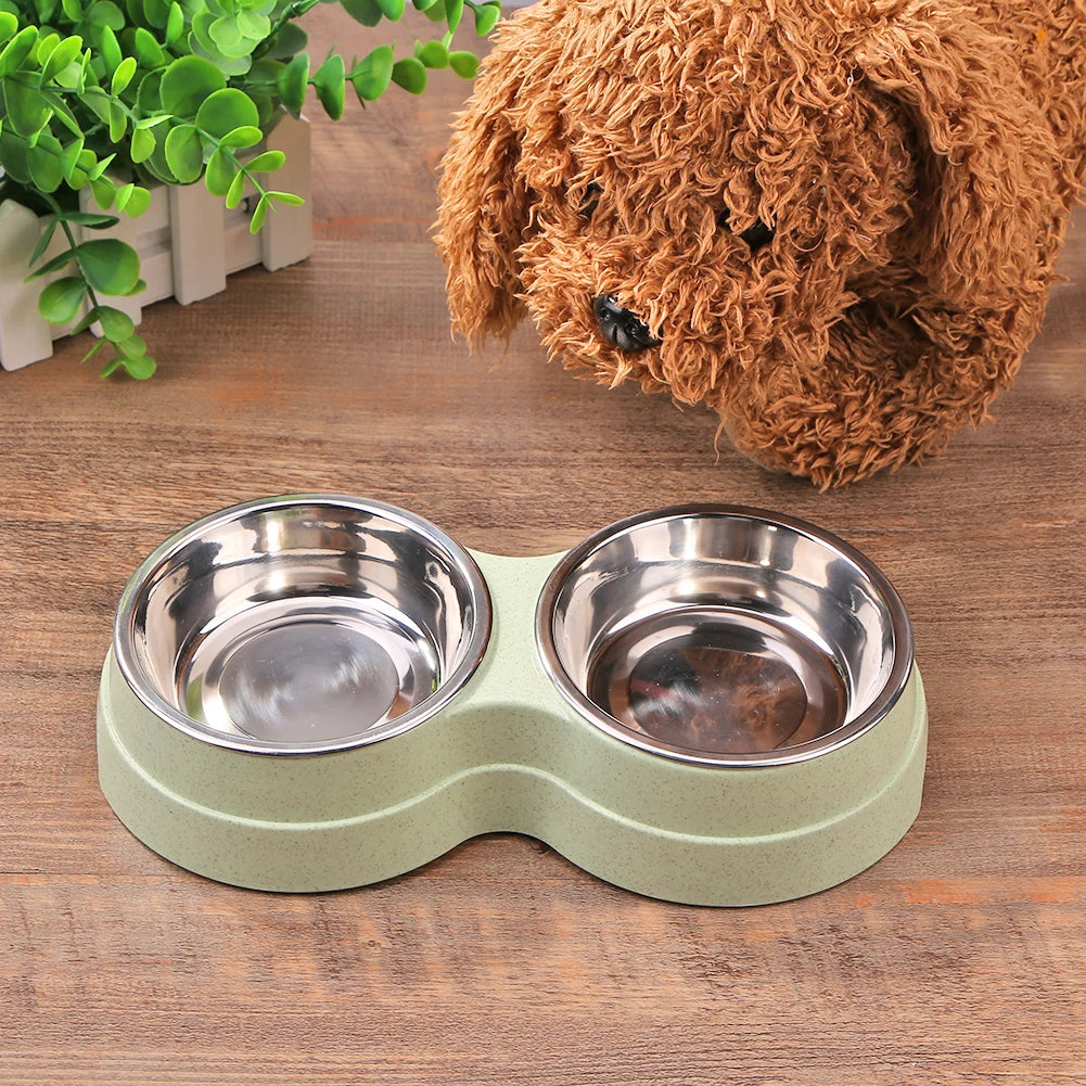 Double Pet Food Bowl Dogs Cats Feeding Drinkware Dish Feeder Cat Puppy Drinking Water Feeding Dog Accessories Feeding Supplies