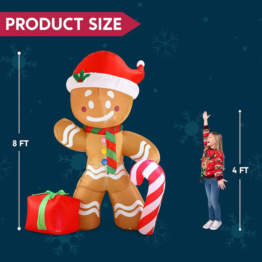 Christmas 2.4m Inflatable Gingerbread Man With Candy Built-In LED Lights Blow Up Decoration Outdoor Garden Xmas Party Ornament