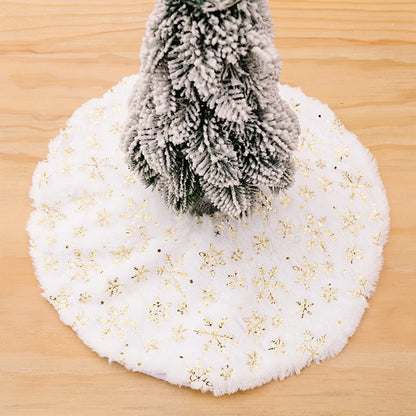 Mini 40cm Christmas Tree Skirt Desktop Xmas Tree Snowflake White Fur Base Mat Carpet Christmas Decorations