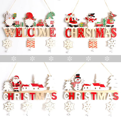 Gnome Santa Claus Wooden Hanging Ornaments Christmas Decorations for Home Door Xmas Tree Pendants Navidad New Year