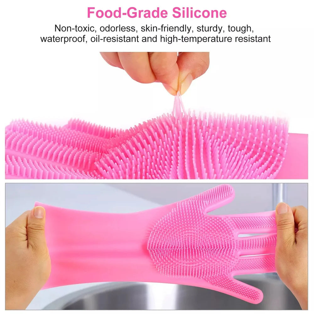 Dishwashing Cleaning Gloves Magic Silicone Rubber Dish Washing Gloves for Household Sponge Scrubber Kitchen Cleaning Tools