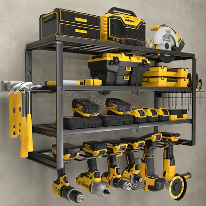 Power Tool Organizer Rack 3 Layers Wall Mount Wrench Organizer Electric Drill Holder Heavy Duty Tool Shelf for Workshop Garage