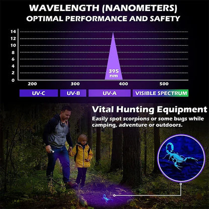 395nm UV Blacklight Flashlight, Zoomable USB Rechargeable Ultraviolet Light for Pet Urine Detection and Resin Curing