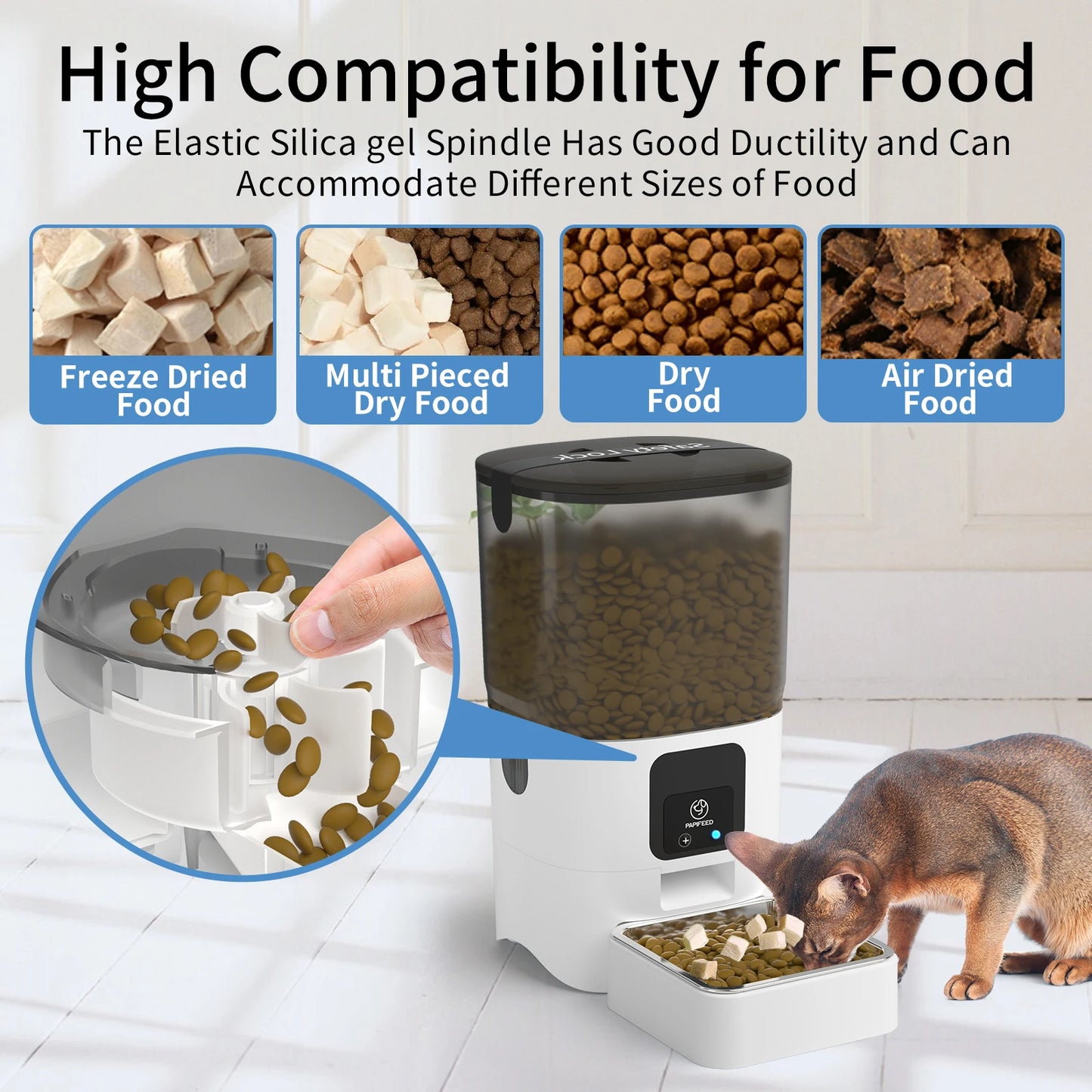 Smart Automatic Cat Feeders Wi-Fi Pet Feeder with APP Control for Remote Feeding Detachable for Easy Clean Cat Food