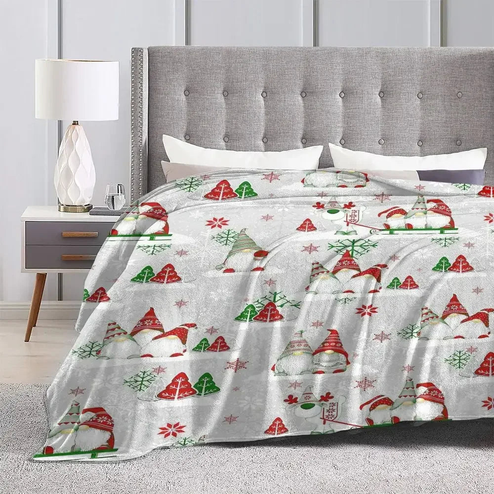 Merry Christmas Gnomes Knitted Blanket Nordic New Year Wool Throw Blankets Summer Air Conditioning Printed Soft Warm Bedsprea