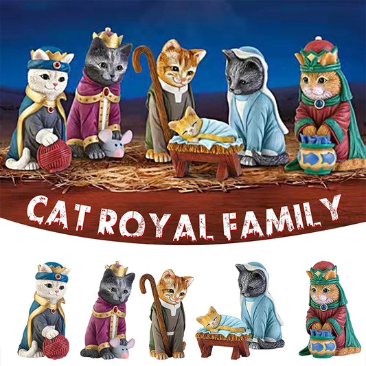 Nativity Royal Cats Christmas Decoration Resin Crafts Animal Cat Nativity Scene Ornament Collection Birth Of Jesus Home Decor