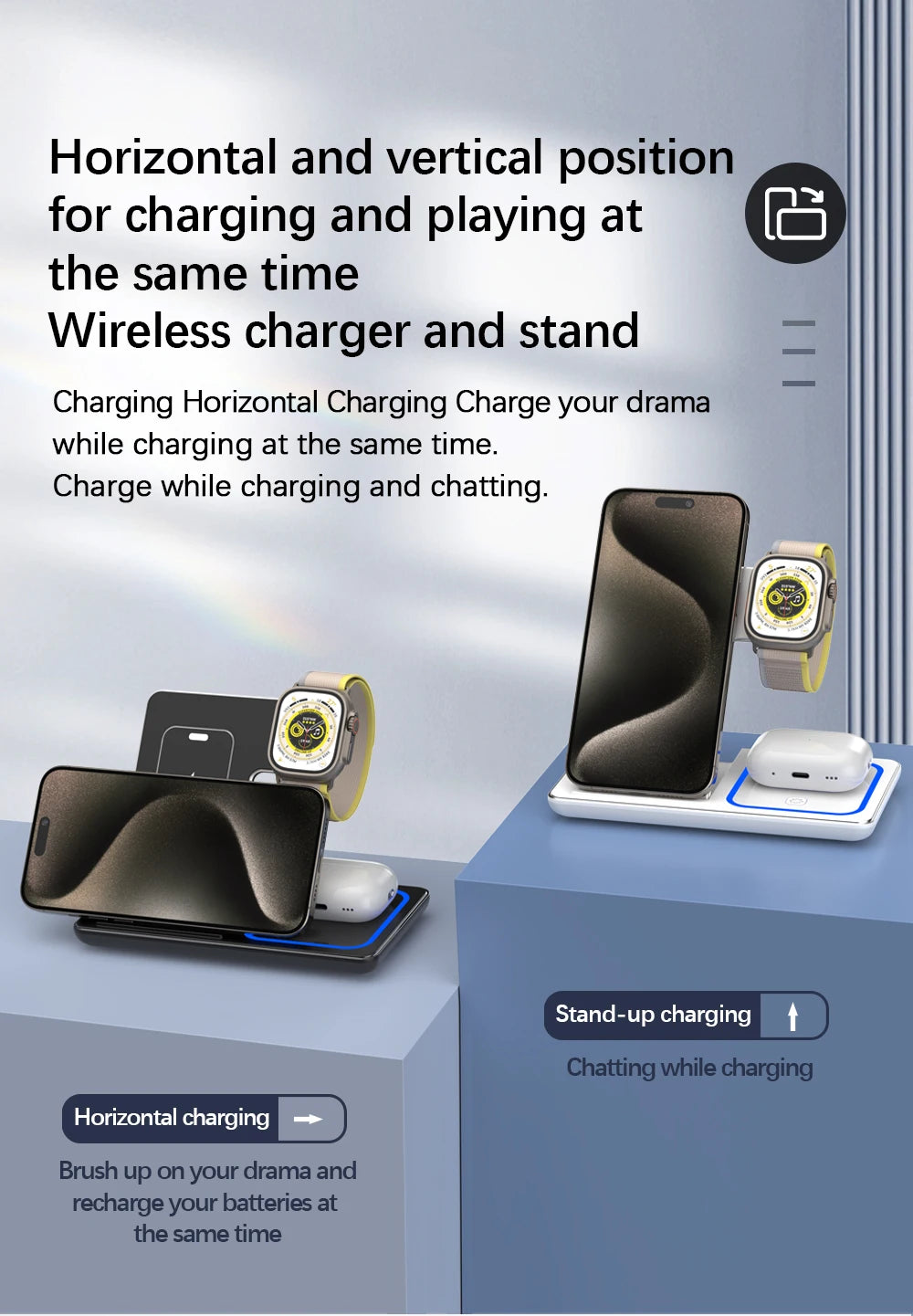 30W 3-in-1 Foldable Wireless Charging Station for iPhone, Apple Watch, and AirPods - Fast Charger Stand